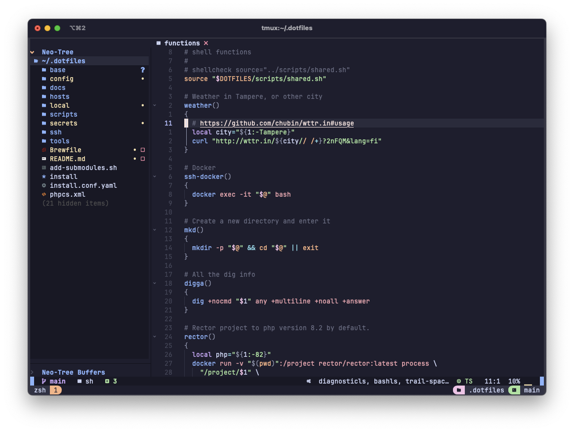 screenshot of tmux showing nvim