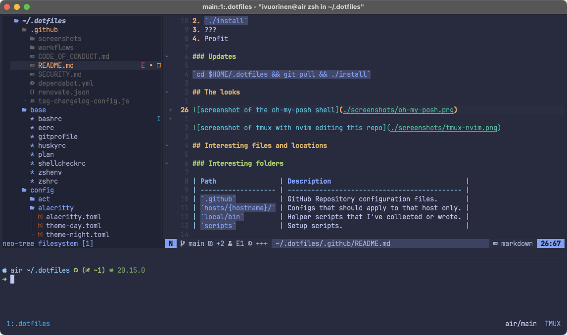 screenshot of tmux with nvim editing this repo