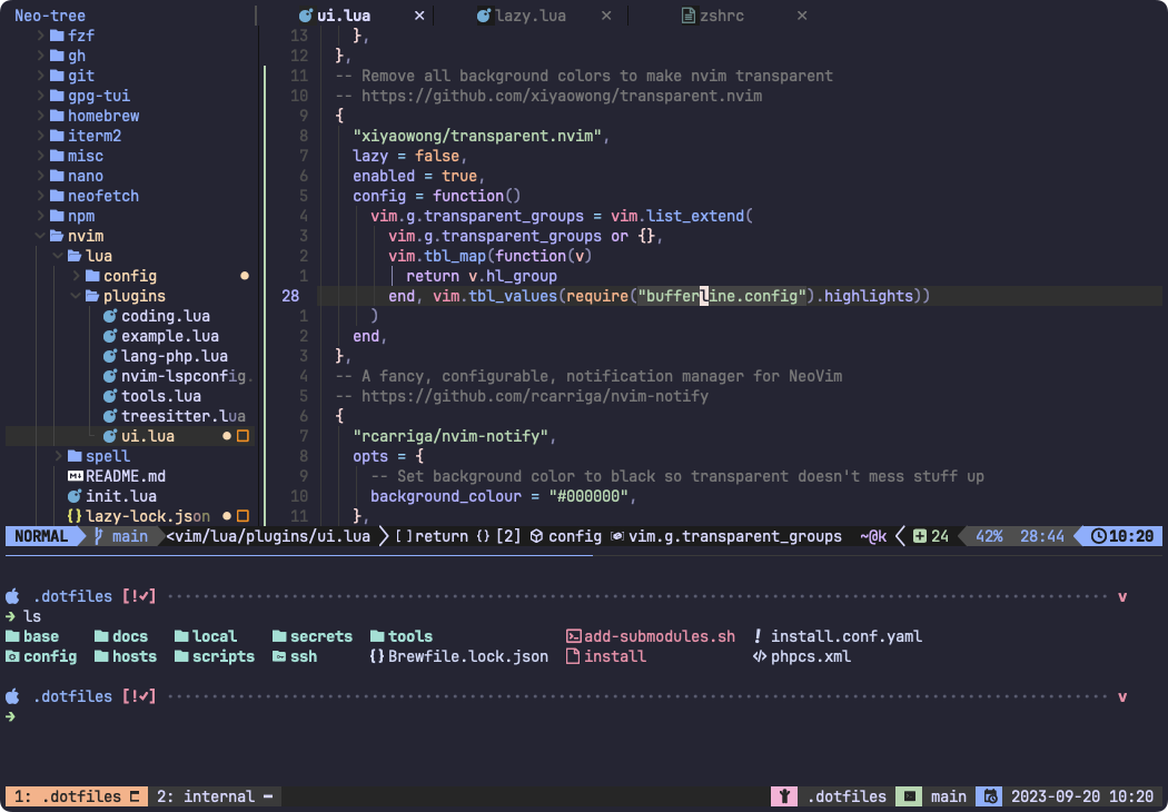 screenshot of tmux with nvim editing this repo