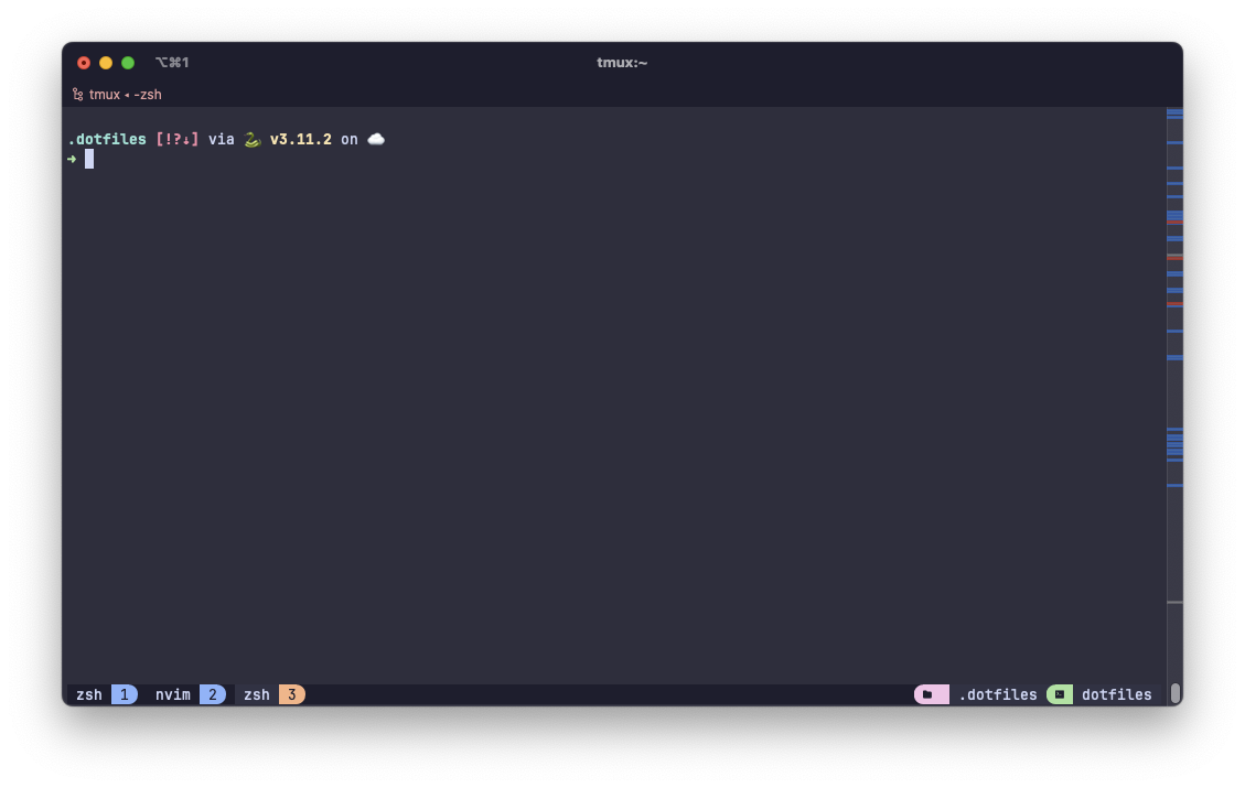 screenshot of tmux with starship