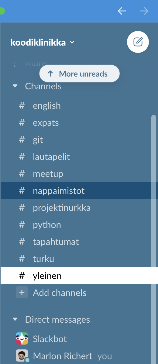 Koodiklinikka alternative Slack theme